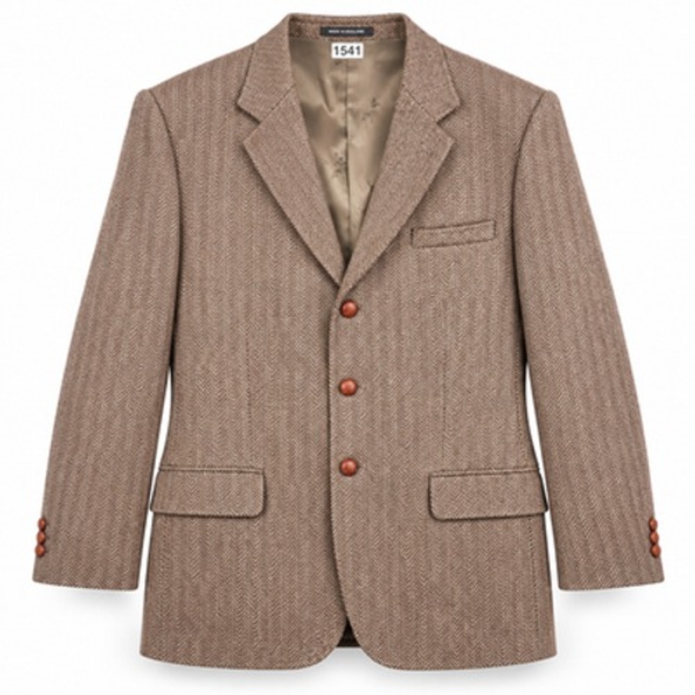 Orvis Gossamer Harris Tweed Blazer Mens 48R Brown Herringbone Wool England
